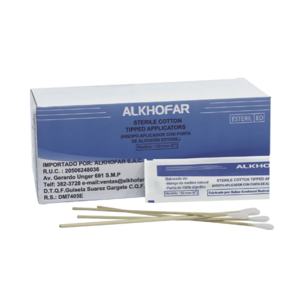 Hisopos de madera estéril 6" X 100 - ALKHOFAR