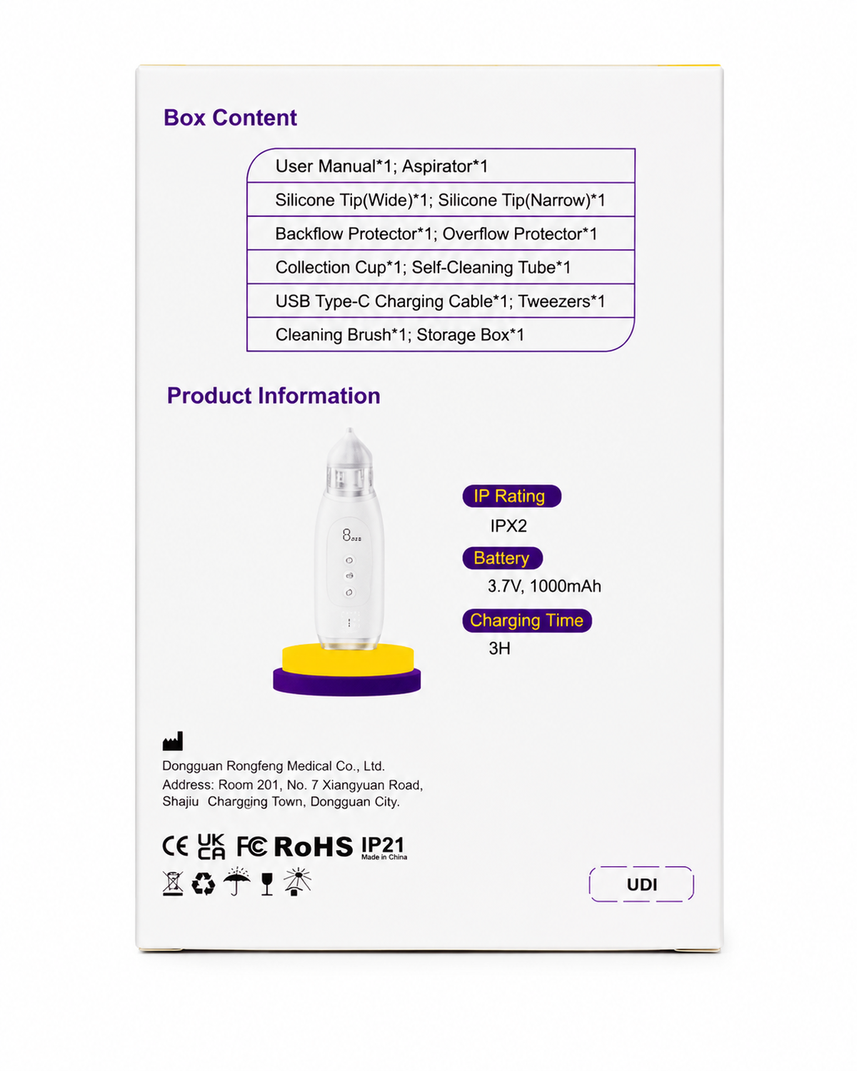 Aspirador Nasal Eléctrico Bebé Roma Health DQ-25 C/Luz Y Música