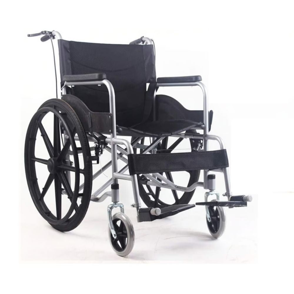 Silla de Ruedas Estándar plegable con estructura de acero cromado