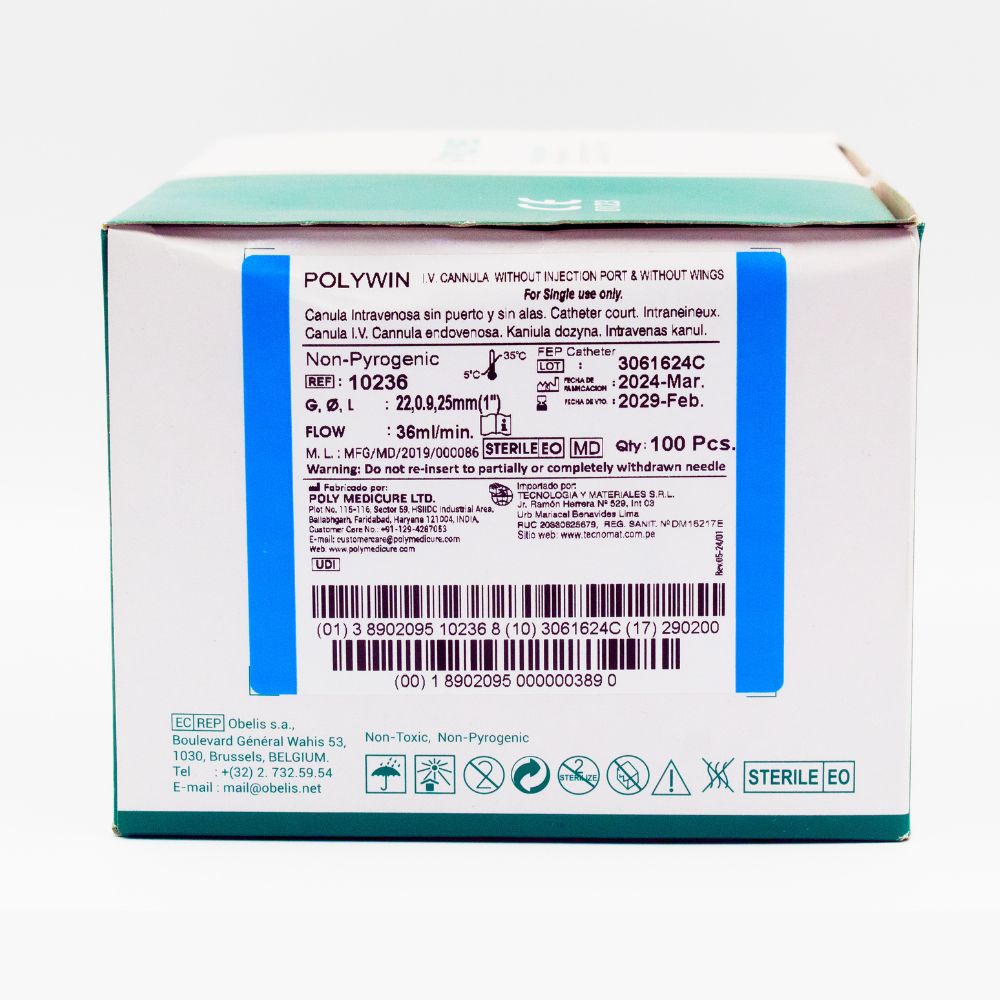 Catéter Intravenoso 24G x 3/4 de POLYWIN