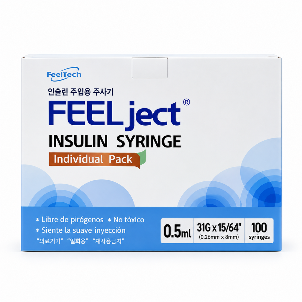 Jeringa de Insulina Ultra Fina FEELject 0.5ml 31G x 8mm - Caja 100 Unidades Empaque Individual Estéril