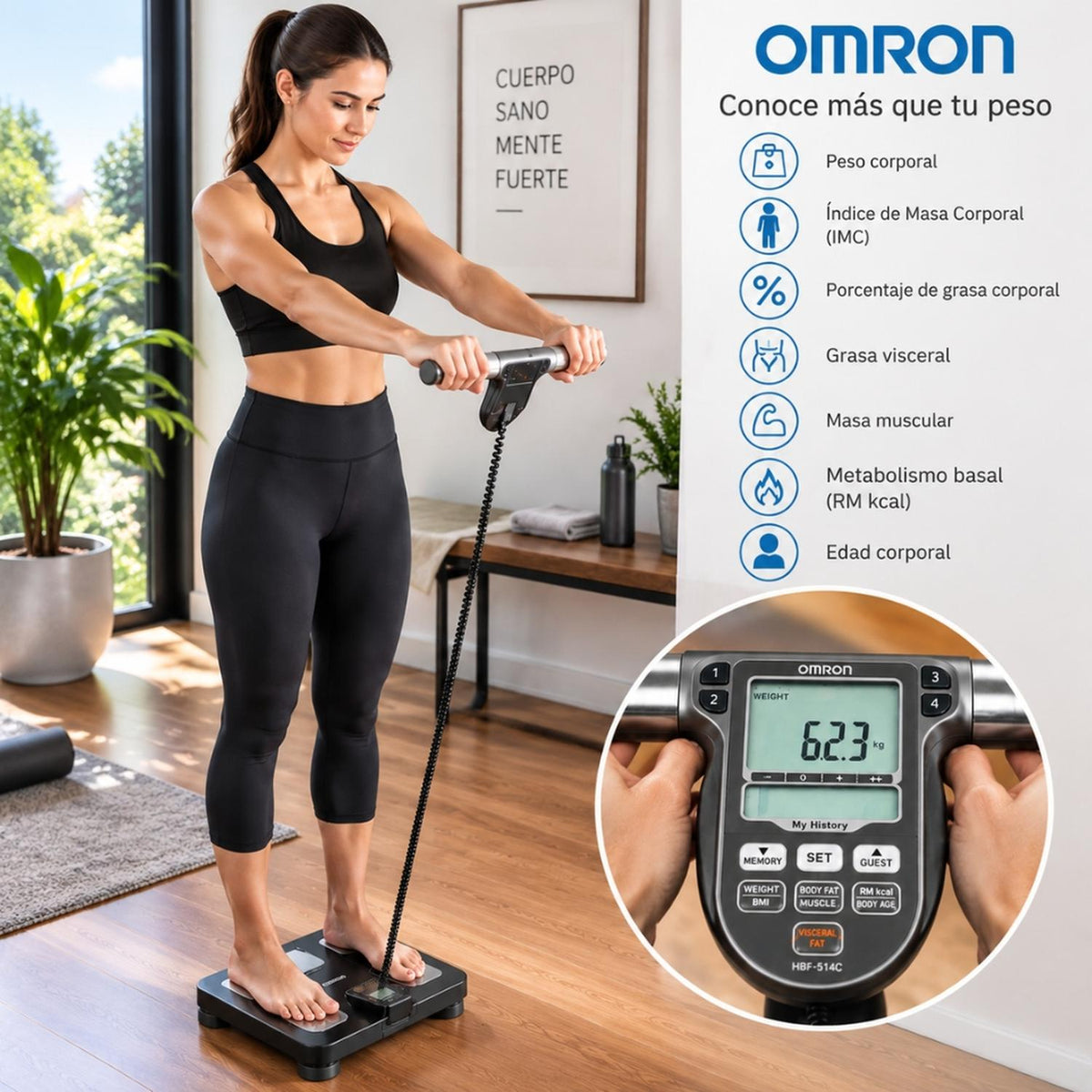Balanza OMRON HBF-514C - Analizador de Composición Corporal por Bioimpedancia con Manillar