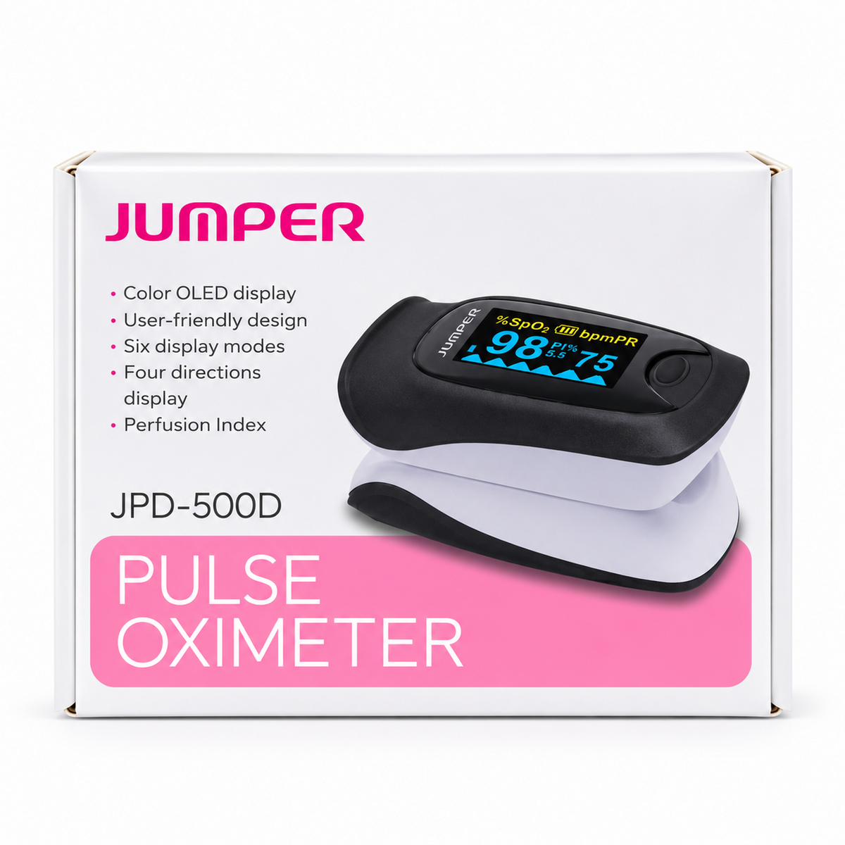 Oxímetro de Pulso Digital JUMPER JPD-500D Pantalla OLED a Color - Mide SpO2, Pulso e Índice de Perfusión