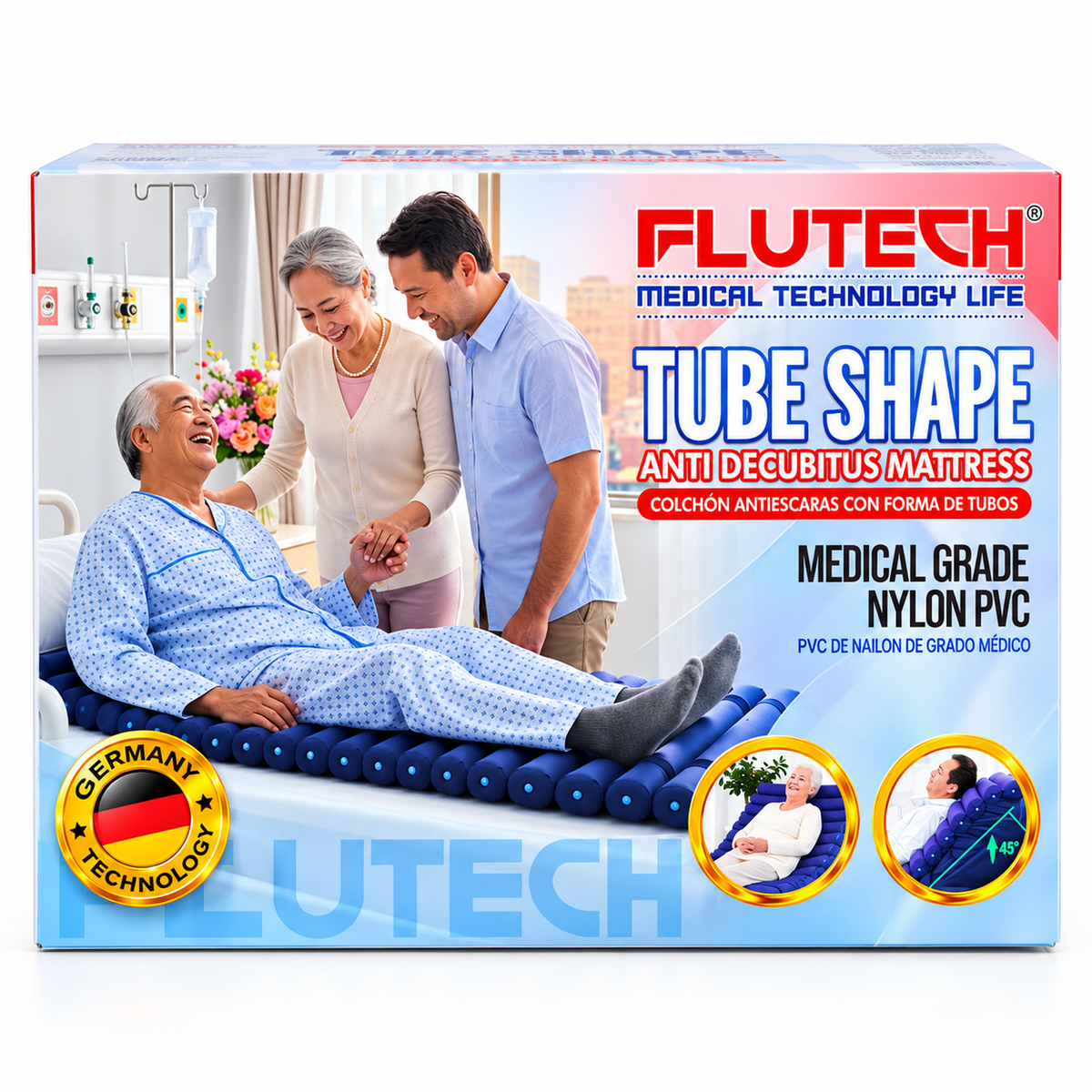Colchón Tubular Antiescaras FLUTECH con Compresor de Presión Alterna - PVC Nylon Grado Médico
