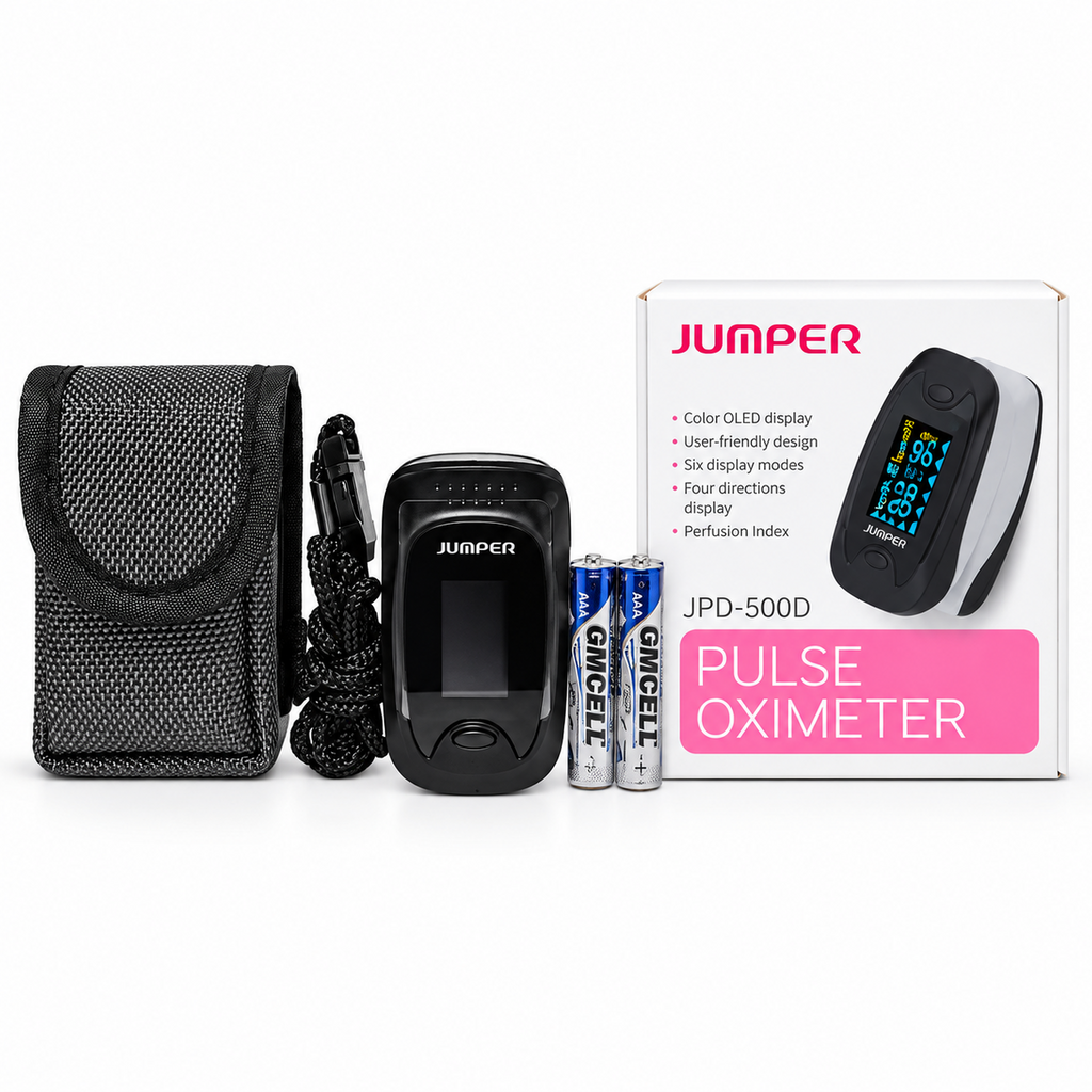 Oxímetro de Pulso Digital JUMPER JPD-500D Pantalla OLED a Color - Mide SpO2, Pulso e Índice de Perfusión