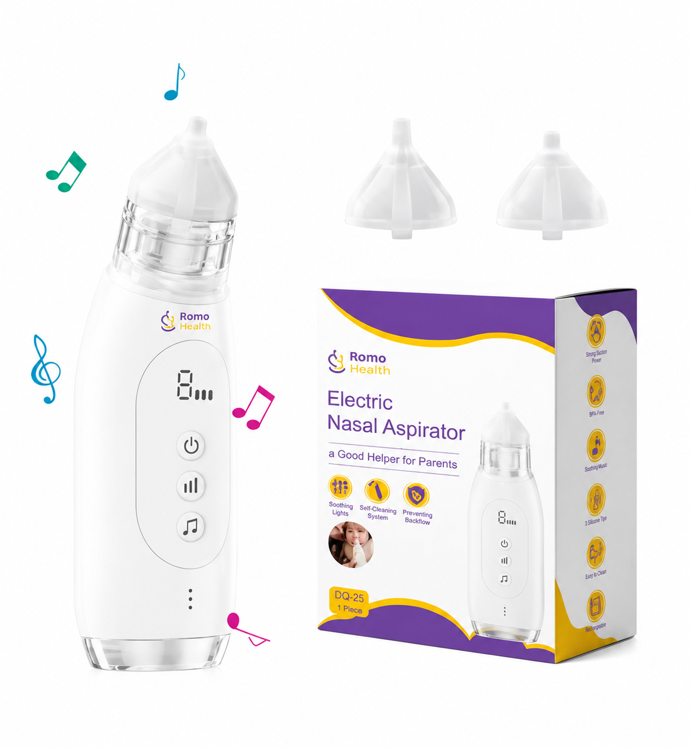Aspirador Nasal Eléctrico Bebé Roma Health DQ-25 C/Luz Y Música