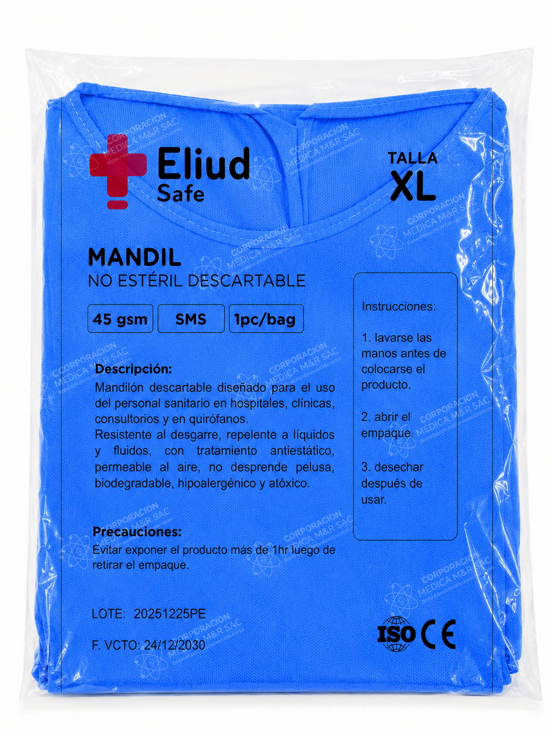 Mandil Descartable No Estéril Por 100 und - Tallas: M - L - XL