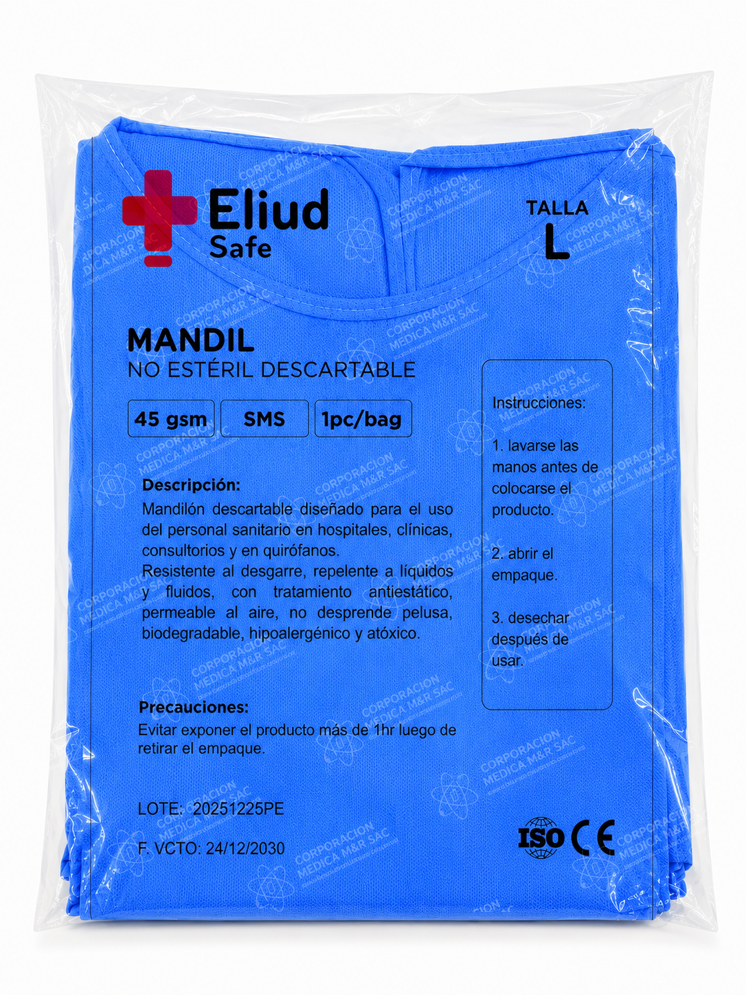 Mandil Descartable No Estéril Por 100 und - Tallas: M - L - XL