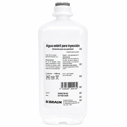 Agua Estéril para Inyección 1000ml Ecoflac Por 12 und - Braun