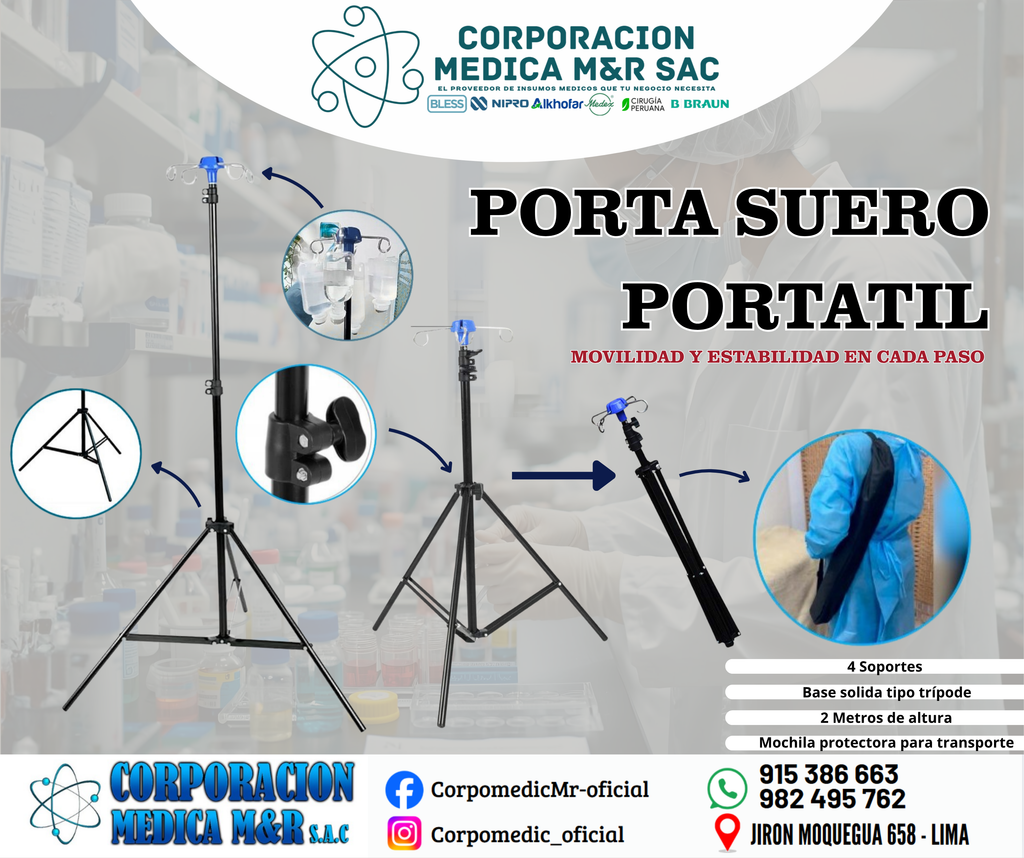 PORTA SUERO PORTATIL 2M - MOD.TRIPODE