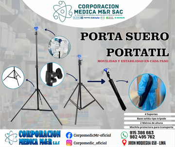 Porta suero portátil 2 m, modelo trípode