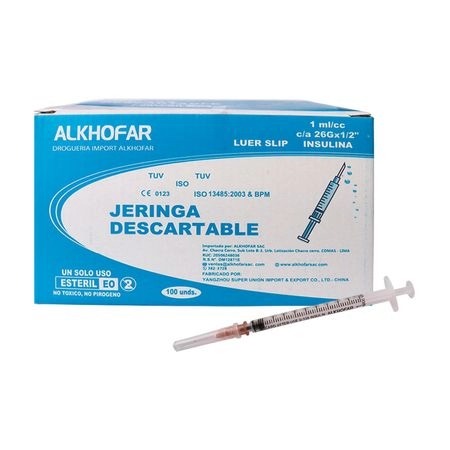 Jeringa 1ml Insulina C/A 26 X 1/2 - ALKHOFAR