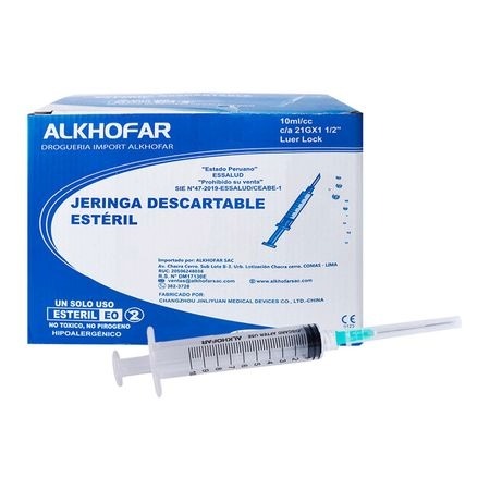 Jeringa Estéril De 10mL Aguja 21G X 1 1/2 Por 100 und - ALKHOFAR
