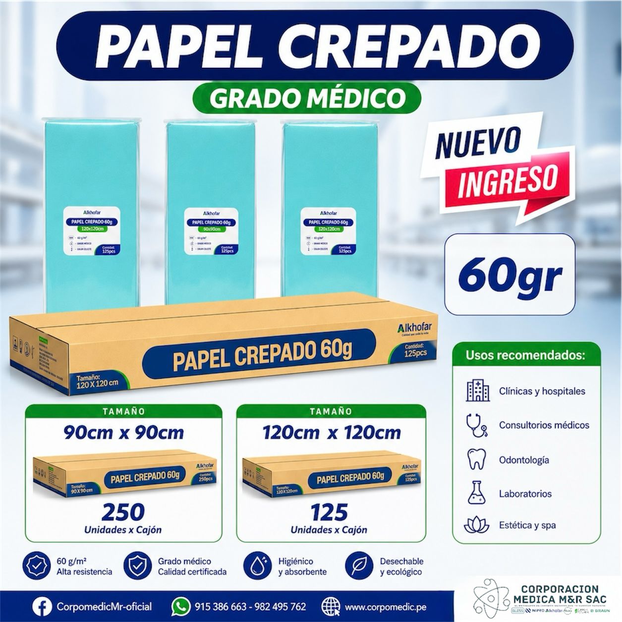 Papel Crepado Verde para Esterilización