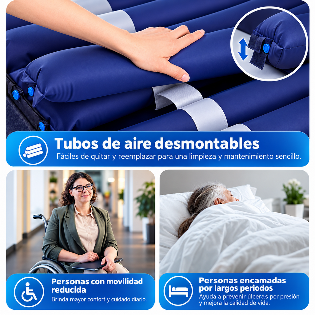 Colchón Tubular Antiescaras FLUTECH con Compresor de Presión Alterna - PVC Nylon Grado Médico