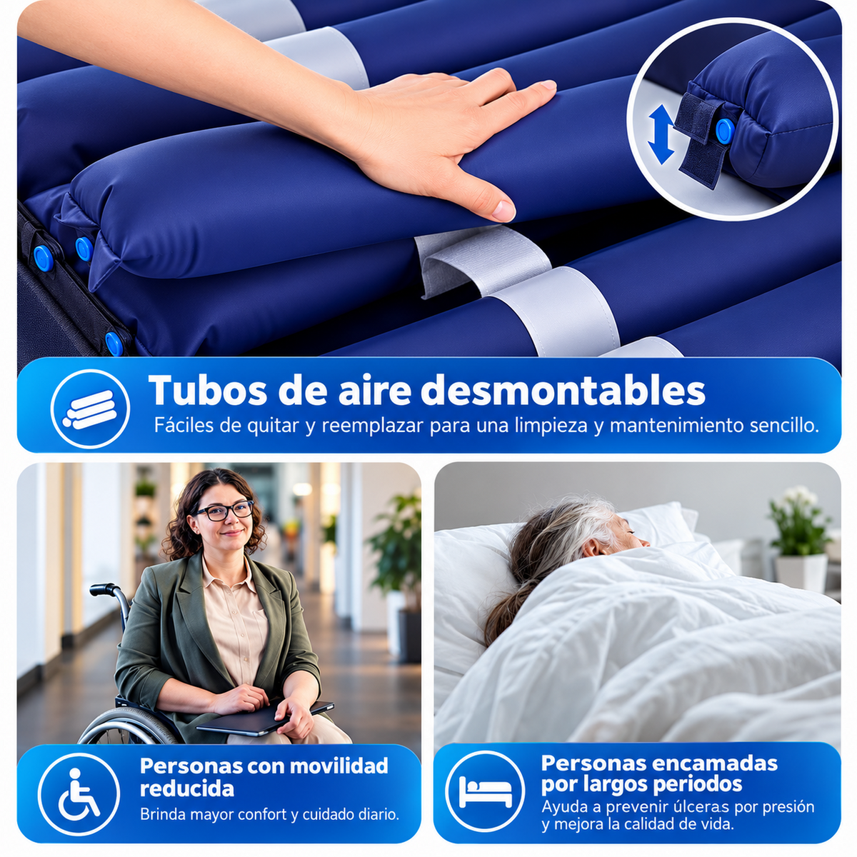 Colchón Tubular Antiescaras FLUTECH con Compresor de Presión Alterna - PVC Nylon Grado Médico