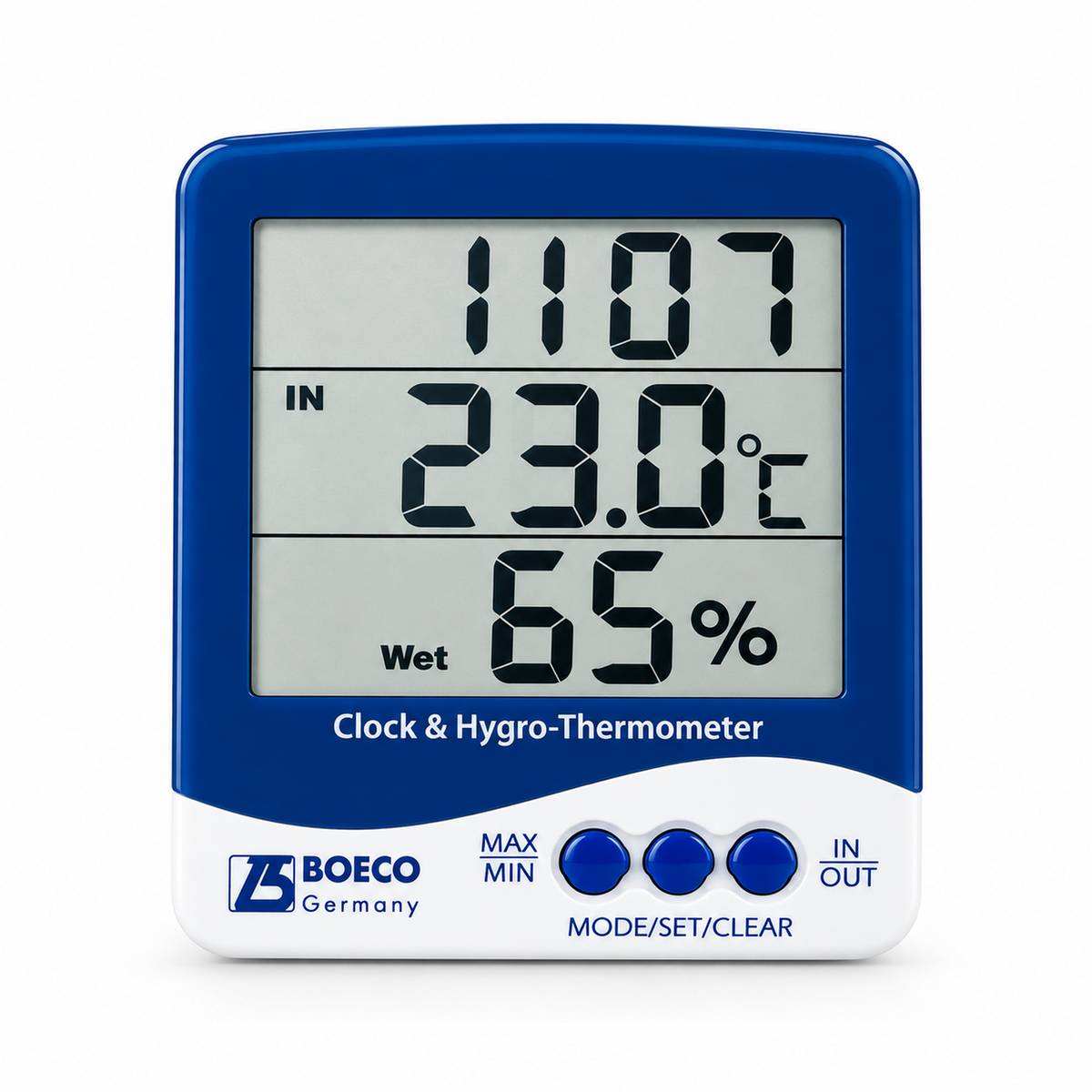 Termohigrómetro Digital BOECO SH-110 con Sonda Externa - Temperatura Interior y Exterior, Humedad y Reloj con Alarma