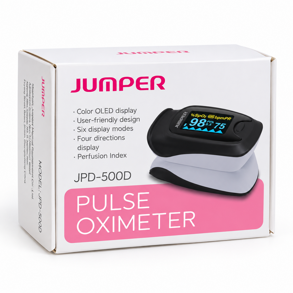 Oxímetro de Pulso Digital JUMPER JPD-500D Pantalla OLED a Color - Mide SpO2, Pulso e Índice de Perfusión