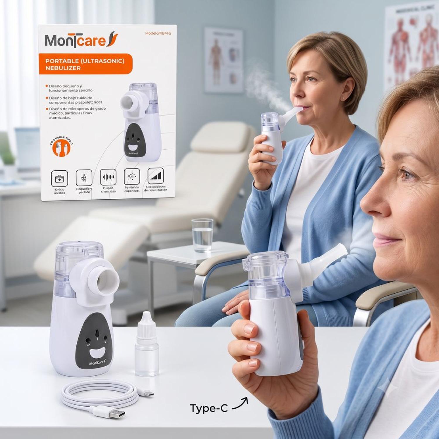 Nebulizador Portátil Ultrasónico Montcare NBM-5 Recargable Tipo C